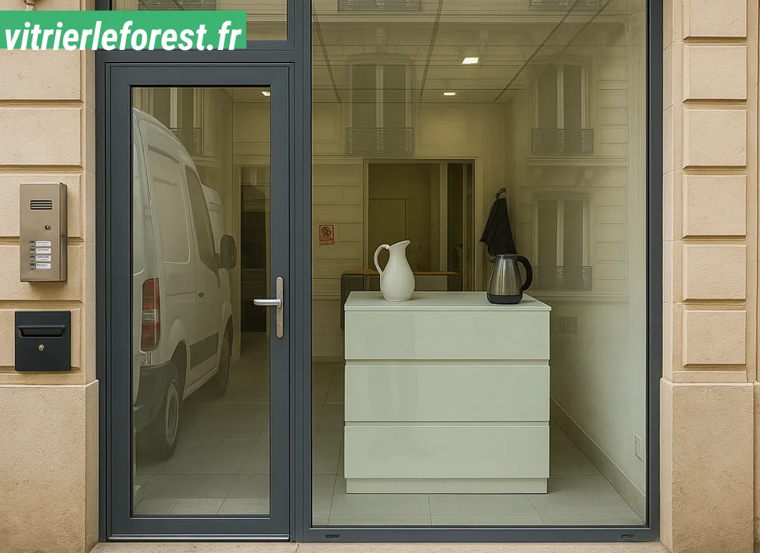 Façade vitrine de magasin en aluminium sur mesure à Leforest